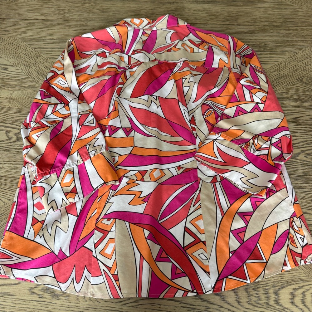 Chicos No-Iron Abstract Geometric Button Down Shirt Pink Orange 3/4 Sleeve 3 XL - Picture 5 of 12